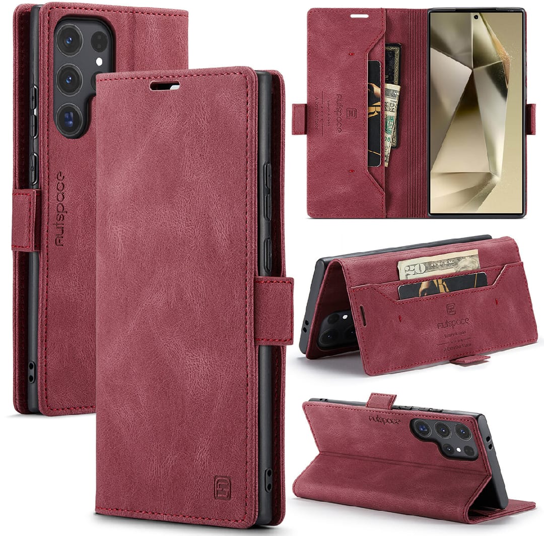 Samsung Galaxy S24 Ultra Leather Flip Cover Stand Magnetic Closure Shockproof Protective Book Case