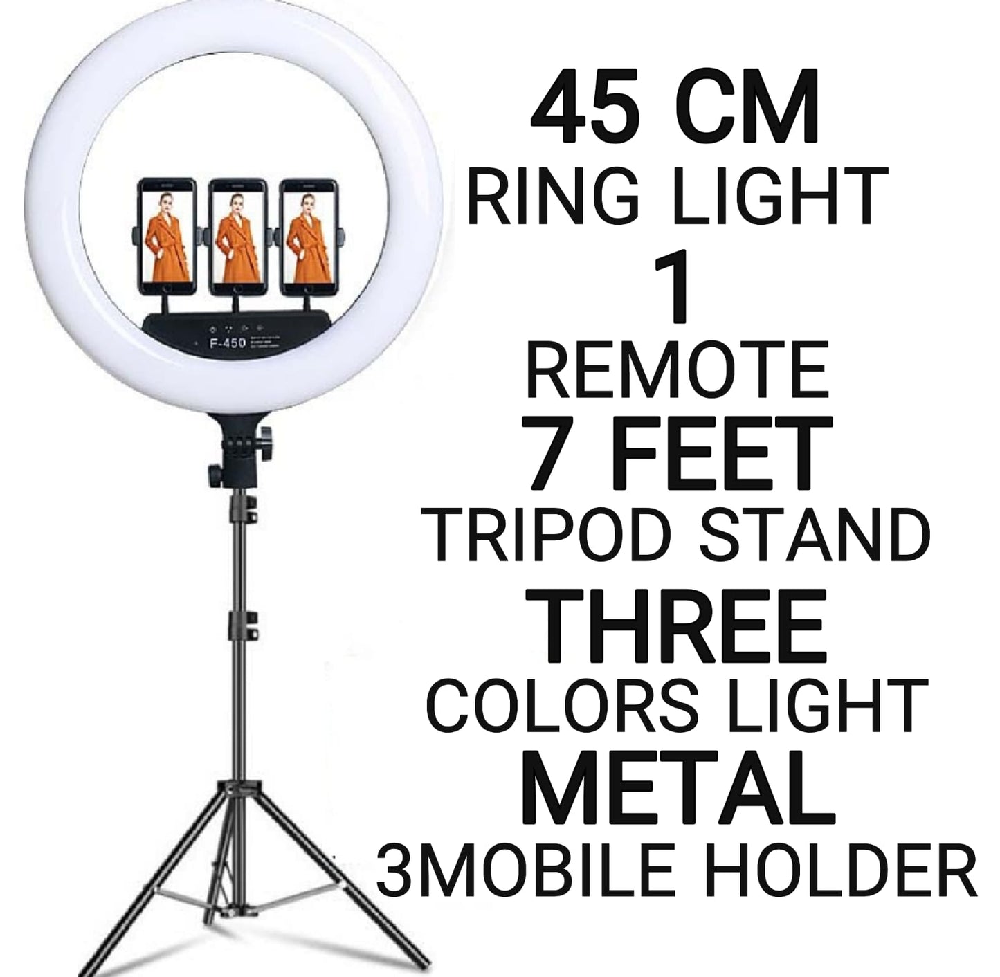 26CM - 36CM - 45CM Ring Light with Mobile Holder and 7ft Tripod Stand RingLight with 7 Feet Stand Three Colours Makeup LED RingLight with Tripod Stand Dimmable Selfie Ring Light with USB for Videography and Photography