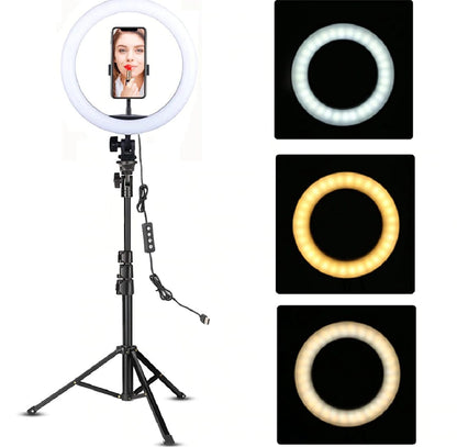 26CM - 36CM - 45CM Ring Light with Mobile Holder and 7ft Tripod Stand RingLight with 7 Feet Stand Three Colours Makeup LED RingLight with Tripod Stand Dimmable Selfie Ring Light with USB for Videography and Photography