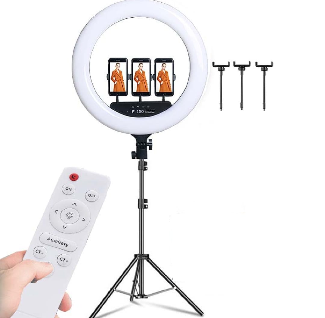 26CM - 36CM - 45CM Ring Light with Mobile Holder and 7ft Tripod Stand RingLight with 7 Feet Stand Three Colours Makeup LED RingLight with Tripod Stand Dimmable Selfie Ring Light with USB for Videography and Photography