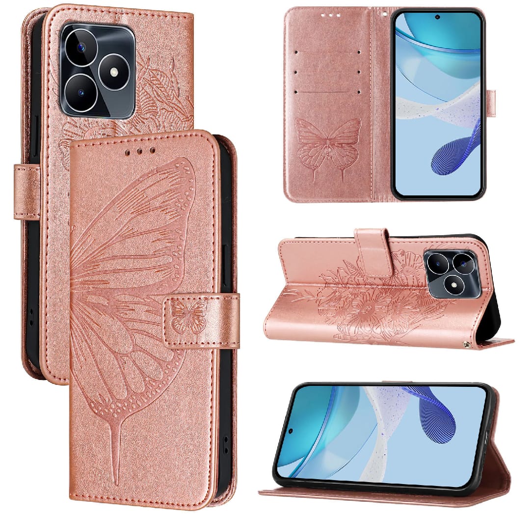 Phone Case for Realme C63 / C61 / Narzo N63 - PU Leather Book Cover Case - Wallet Case Card Slot Design - Butterfly design