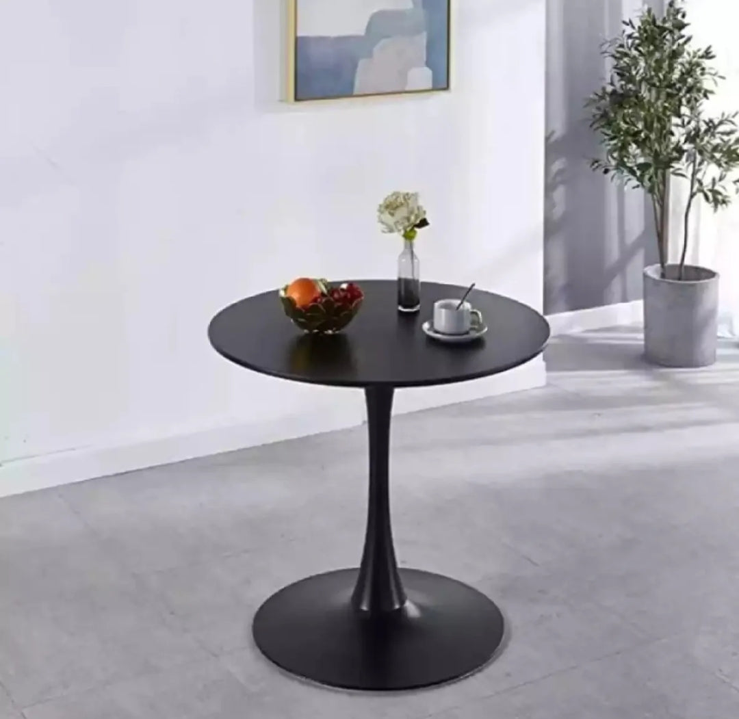 Single Leg With Round Base Black Wood Coffee Tables, Side Table, (16 Inches Top &amp; 20.5 Inches Height)