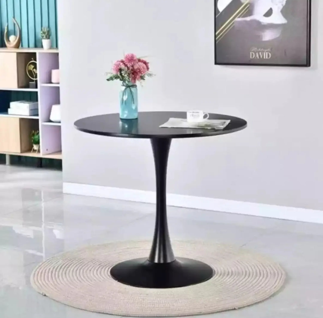 Single Leg With Round Base Black Wood Coffee Tables, Side Table, (16 Inches Top &amp; 20.5 Inches Height)