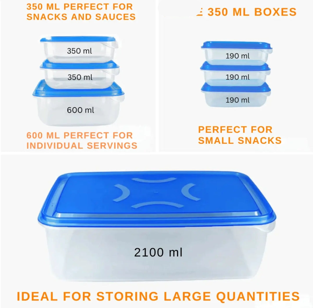 Food Containers, Thumb lock stackable plastic food storage box (4000ml, 7pc Set)