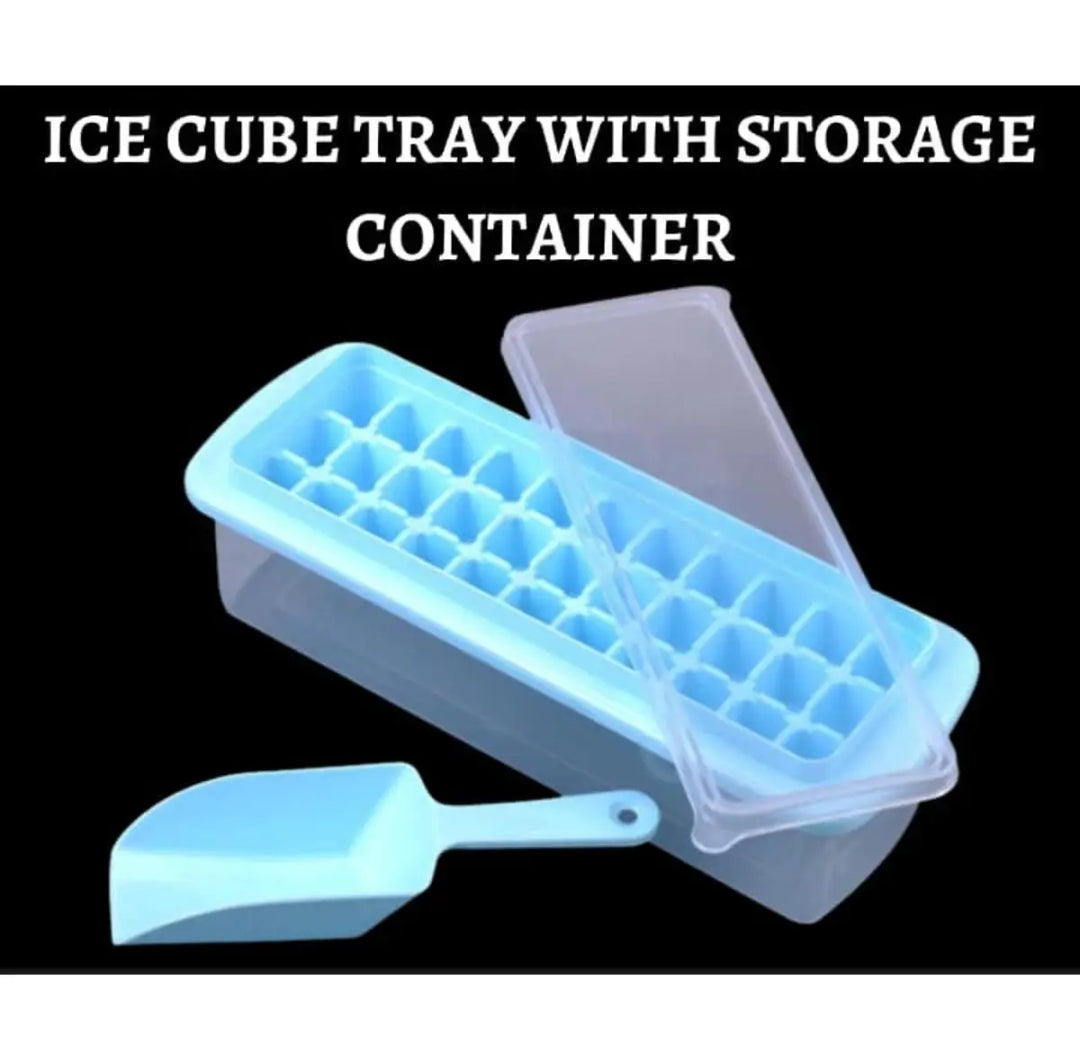 Ice Cube Tray (33 Cubes) For Freezer Comes with Ice Container, scoop and Cover Random Color