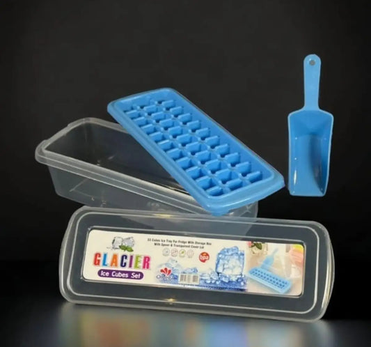 Ice Cube Tray (33 Cubes) For Freezer Comes with Ice Container, scoop and Cover Random Color