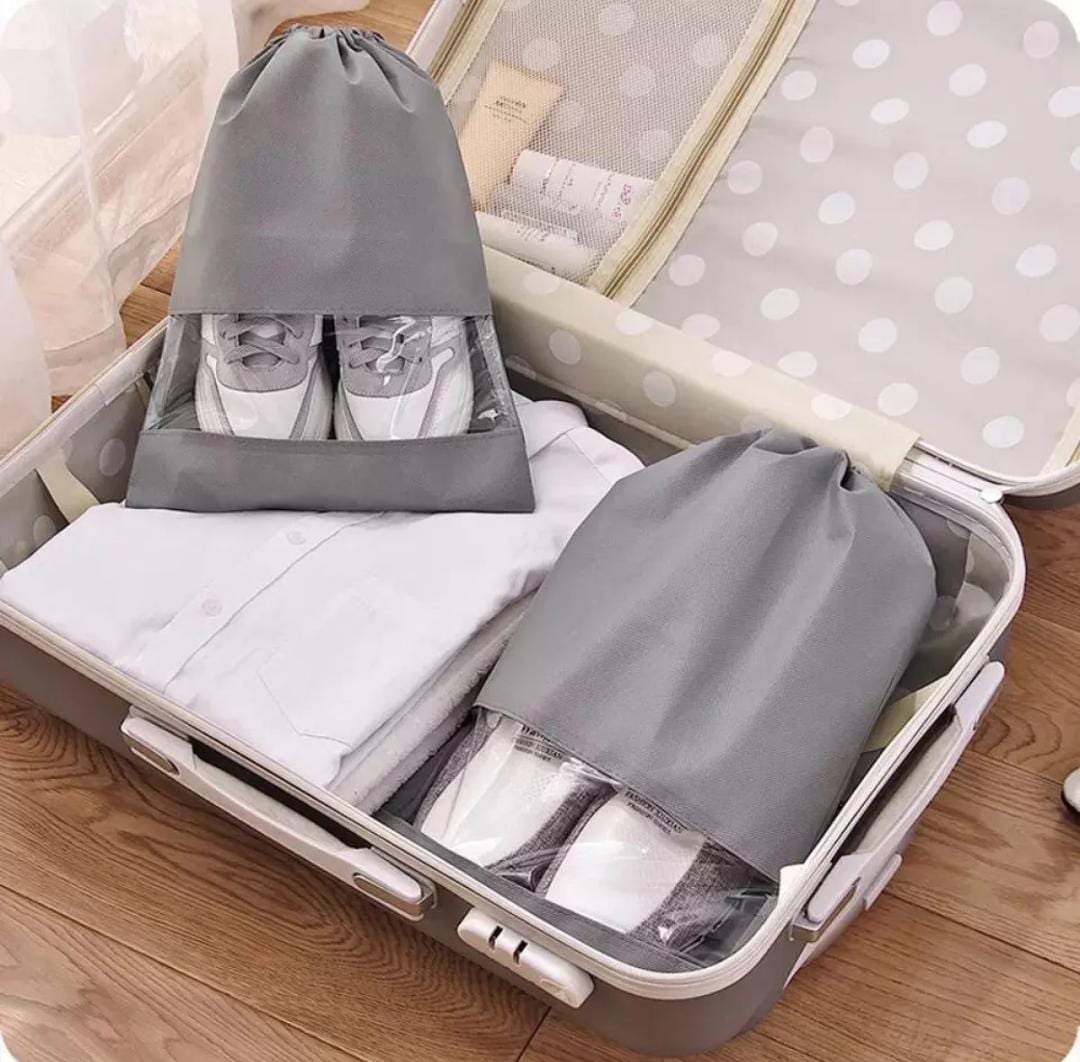 Pack of 10 Travel Shoes Bag With Clear Window non-woven with PVC Bag.