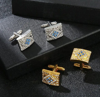 Cufflinks Golden & Silver With White and Blue Stone Premium Quality