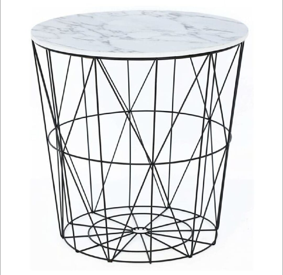 Metal Wire Removalable Wood Top Table Storage Basket