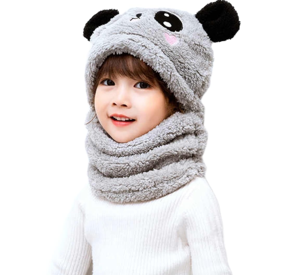 Winter Cap Baby Set Velvet Cartoon Panda Rabbit Baby Head Cover Warm Neck Collar for Kids