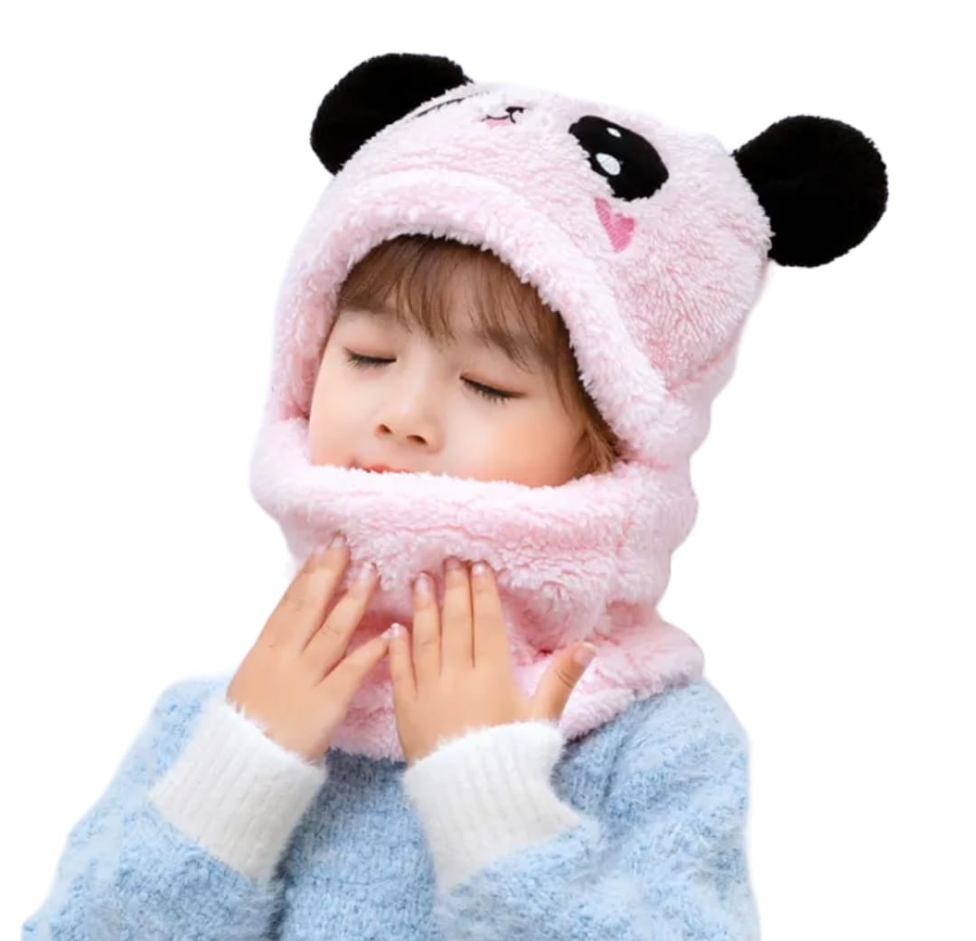 Winter Cap Baby Set Velvet Cartoon Panda Rabbit Baby Head Cover Warm Neck Collar for Kids