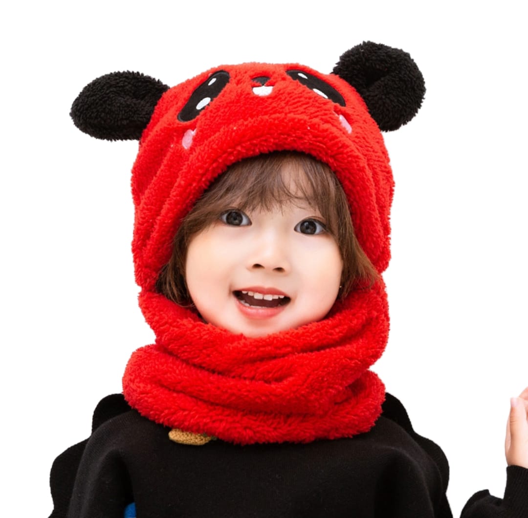 Winter Cap Baby Set Velvet Cartoon Panda Rabbit Baby Head Cover Warm Neck Collar for Kids