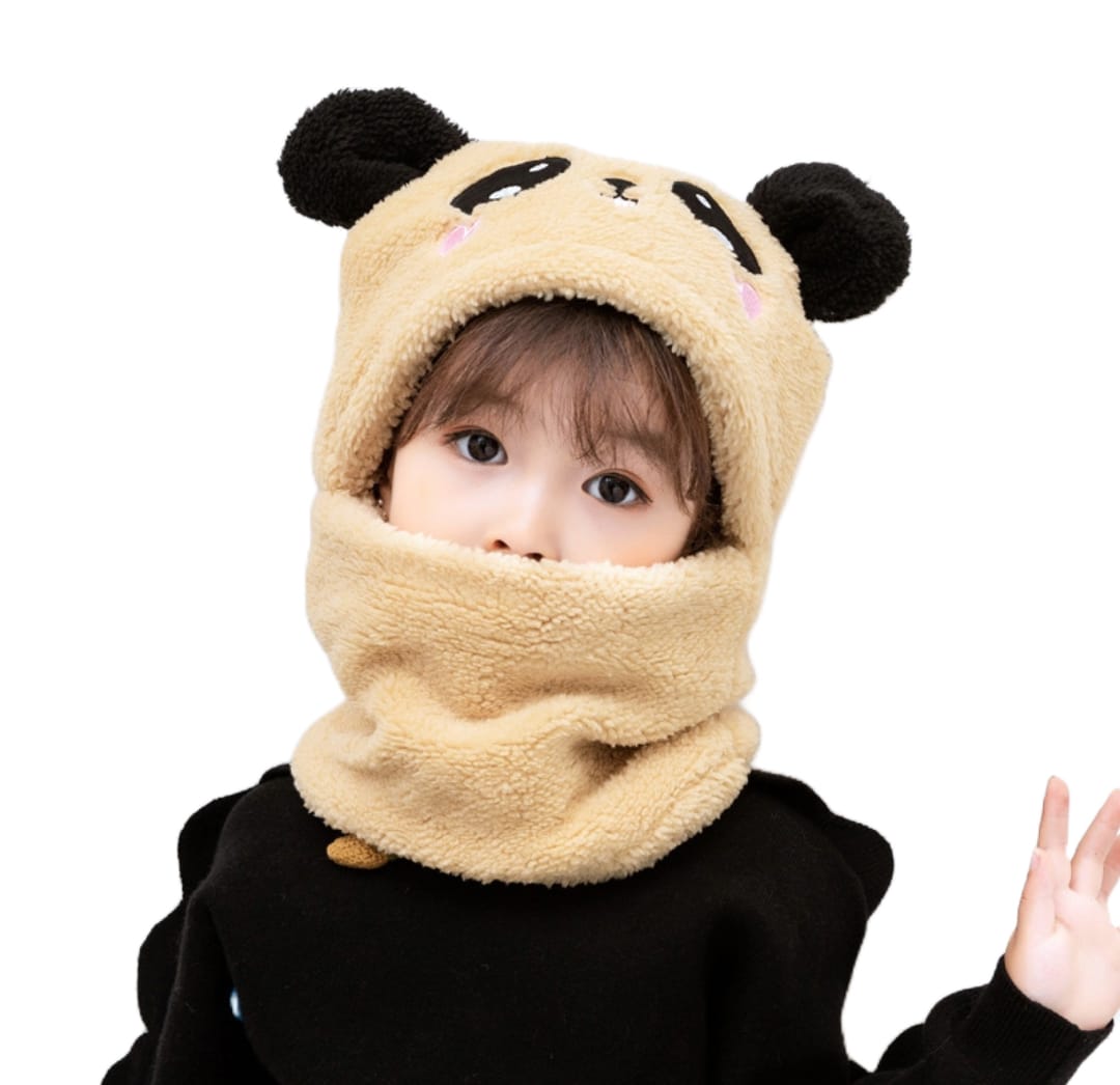 Winter Cap Baby Set Velvet Cartoon Panda Rabbit Baby Head Cover Warm Neck Collar for Kids