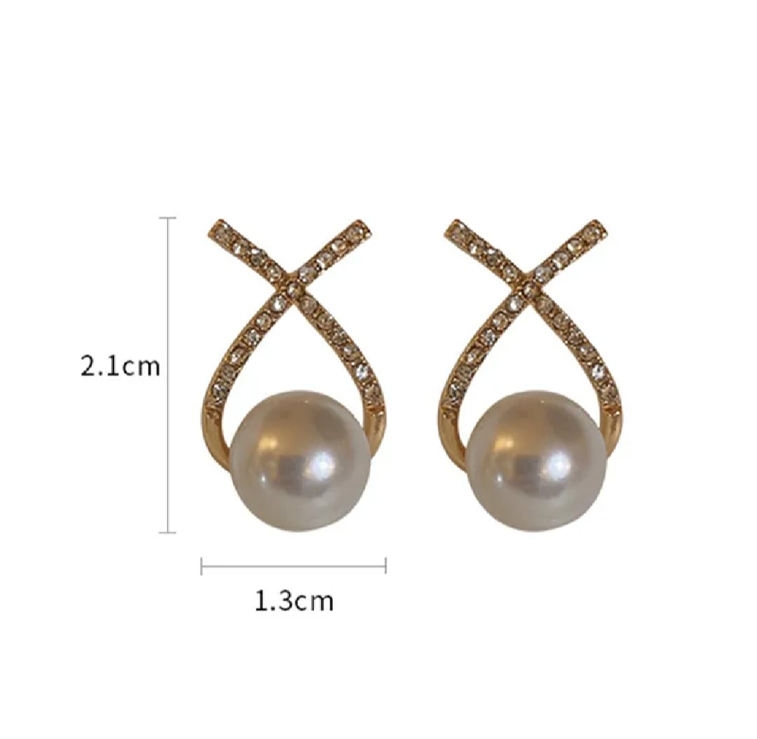Elegant Simulated Pearl Earrings For Women Inlaid Rhinestone Stud Earrings Letter X Ear Stud