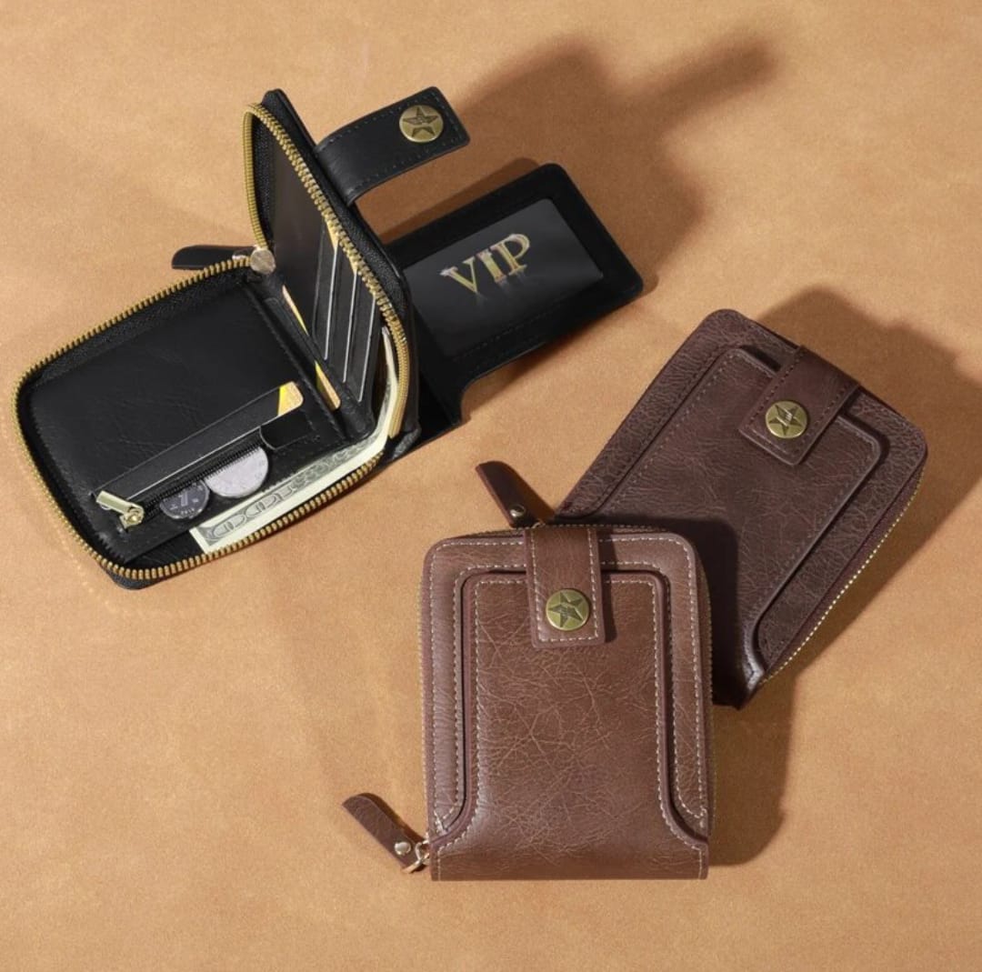 Men's Zipper Buckle, Credit Card Card Holder, Zipper Coin Storage Zipper Button Closure Business Wallet