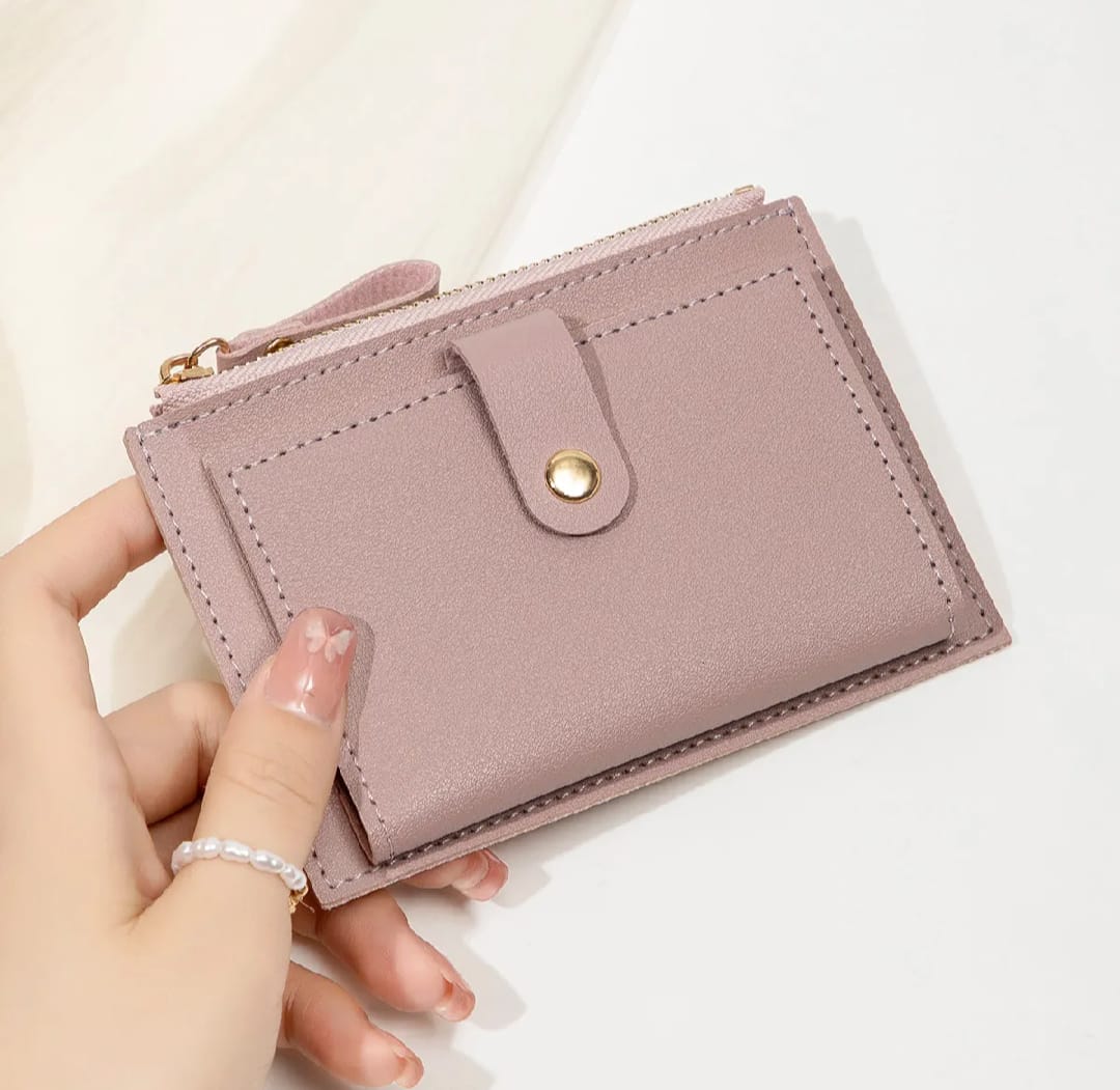 Minimalist and fashionable women's short card bag, ultra-thin mini PU leather zero wallet, women's credit card holder wallet