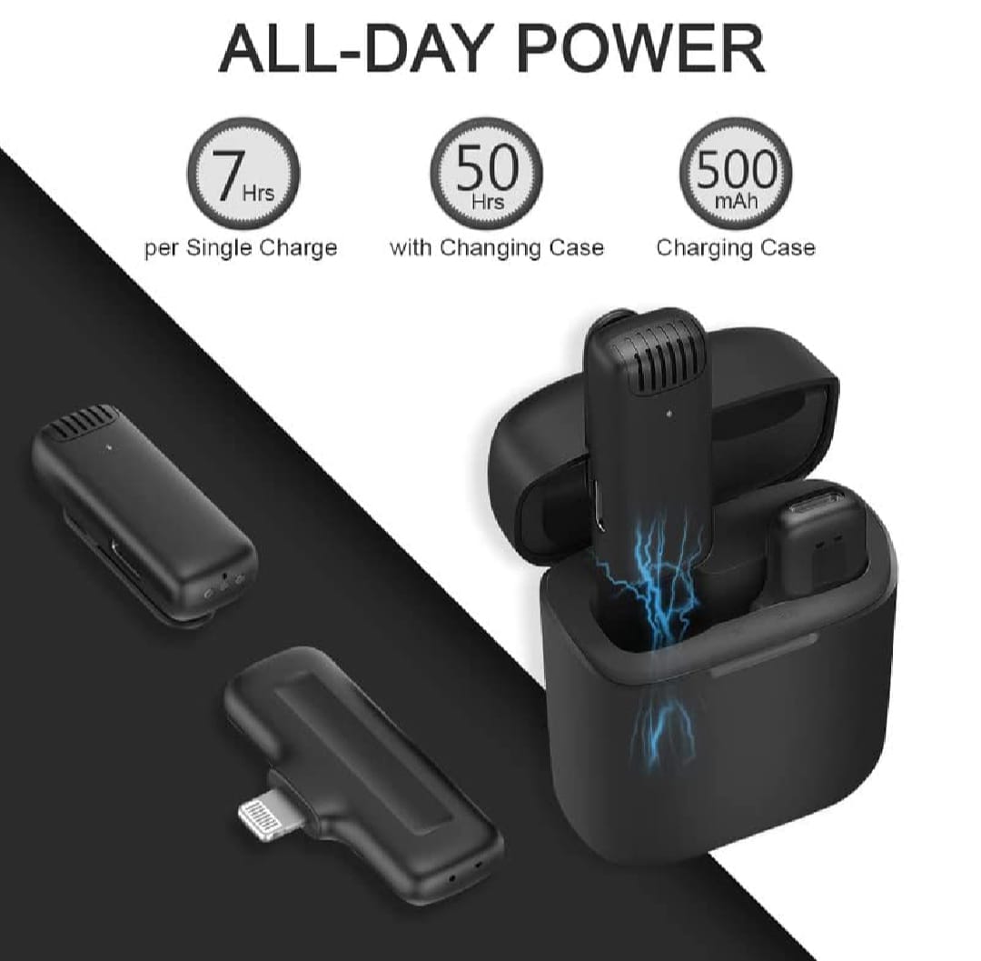J11 Wireless Lavalier Microphone with Noise Reduction for iPhone & Android, Type C, Charging Case (Single Mic)