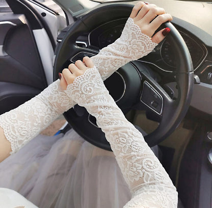 Summer Sun Protection Gloves Ice Lace Sleeves Driving UV Blocking Arm Sleeves