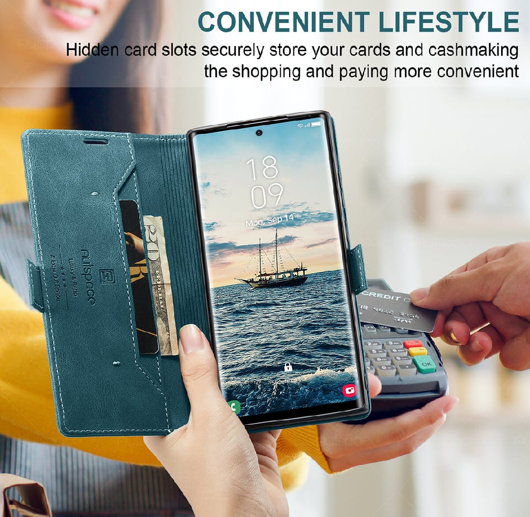 Samsung Galaxy S24 Ultra Leather Flip Cover Stand Magnetic Closure Shockproof Protective Book Case