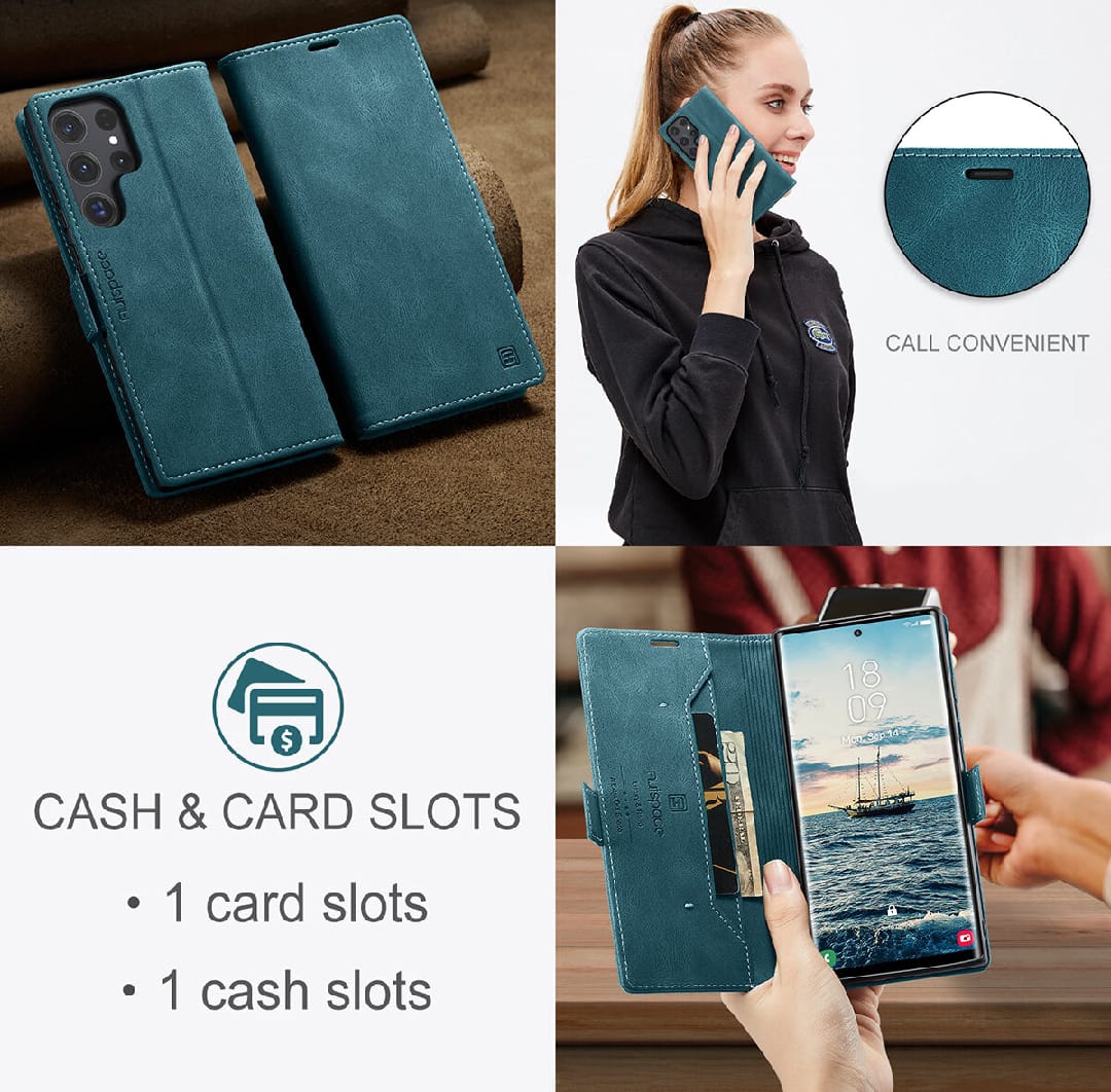 Samsung Galaxy S24 Ultra Leather Flip Cover Stand Magnetic Closure Shockproof Protective Book Case