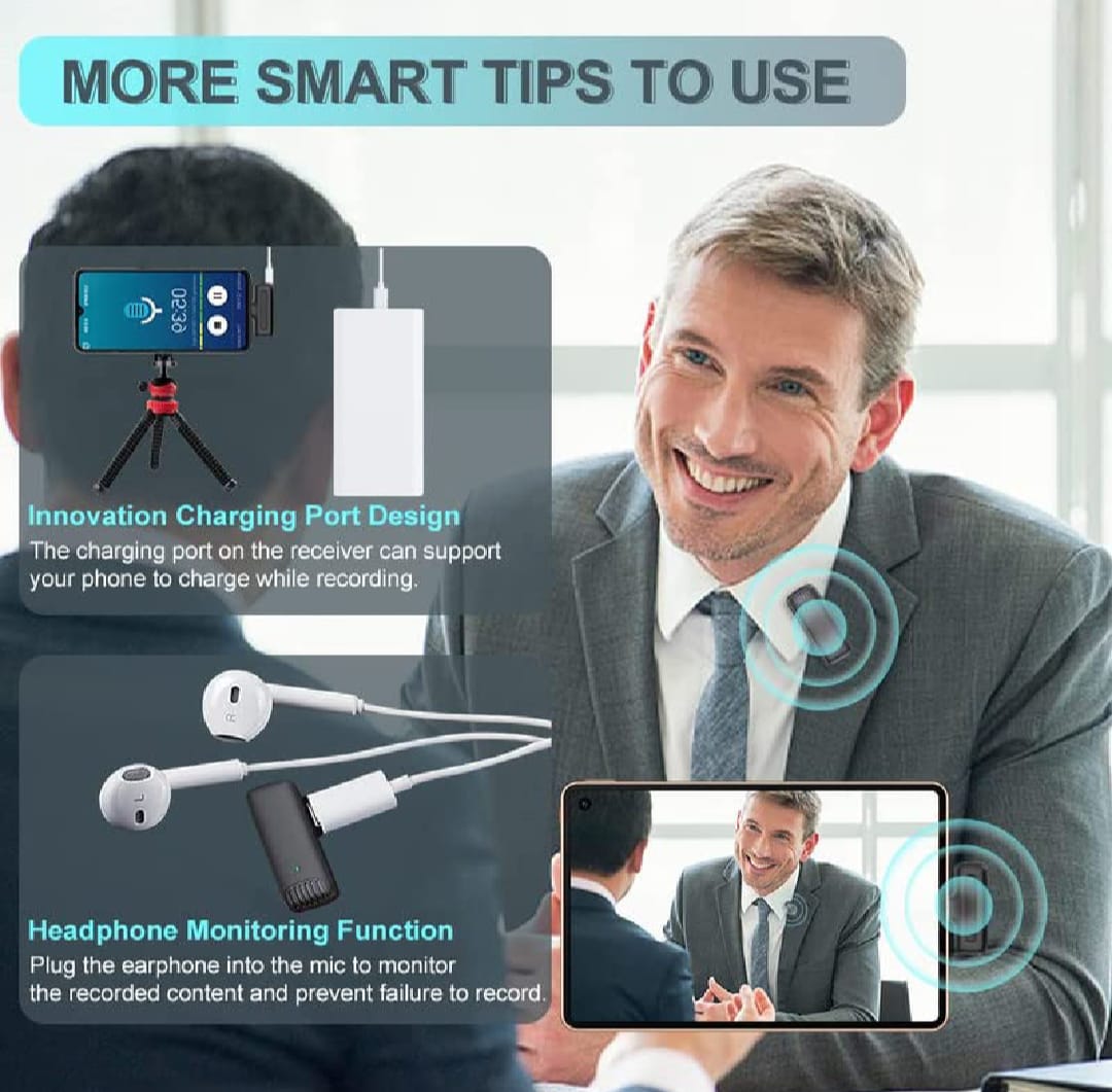 J11 Wireless Lavalier Microphone with Noise Reduction for iPhone & Android, Type C, Charging Case (Single Mic)