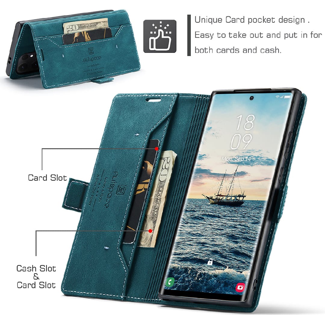 Samsung Galaxy S24 Ultra Leather Flip Cover Stand Magnetic Closure Shockproof Protective Book Case