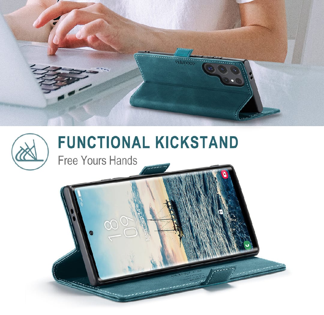 Samsung Galaxy S24 Ultra Leather Flip Cover Stand Magnetic Closure Shockproof Protective Book Case